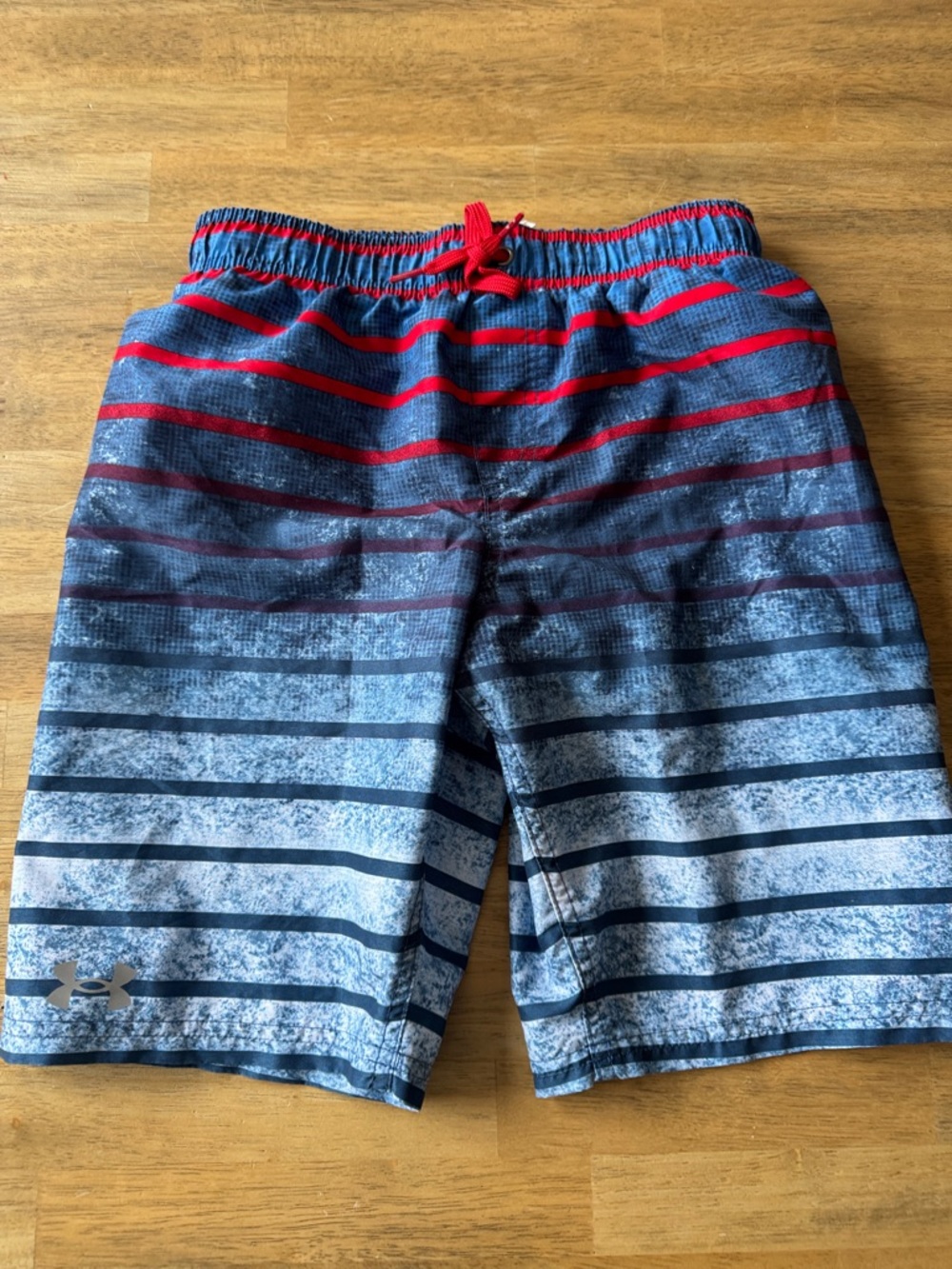 Under Armour Blue and Red Striped Swim Shorts
